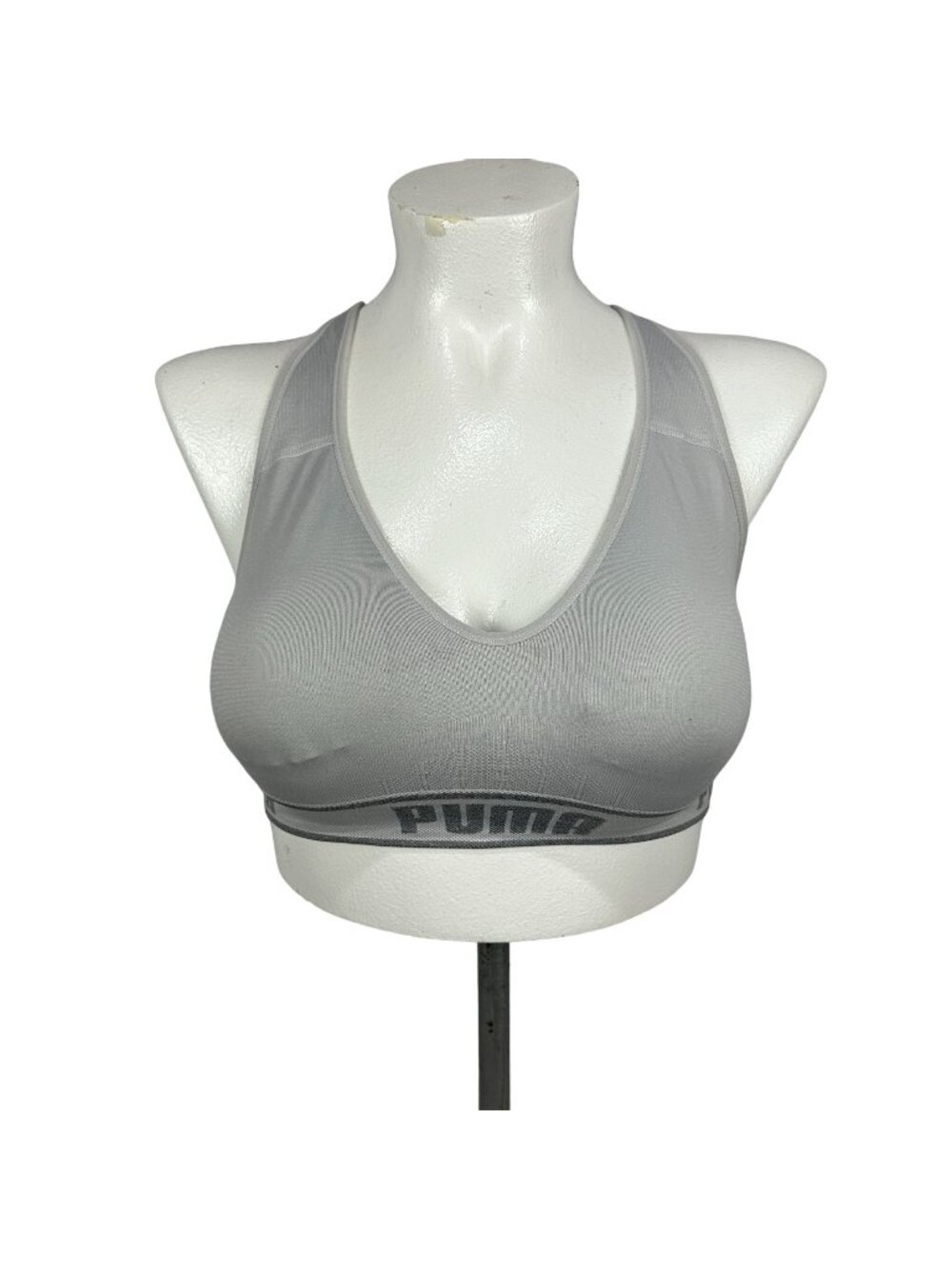 Puma Gray Sports Bra L Racerback Adjustable Straps Breathable Nylon Blend
